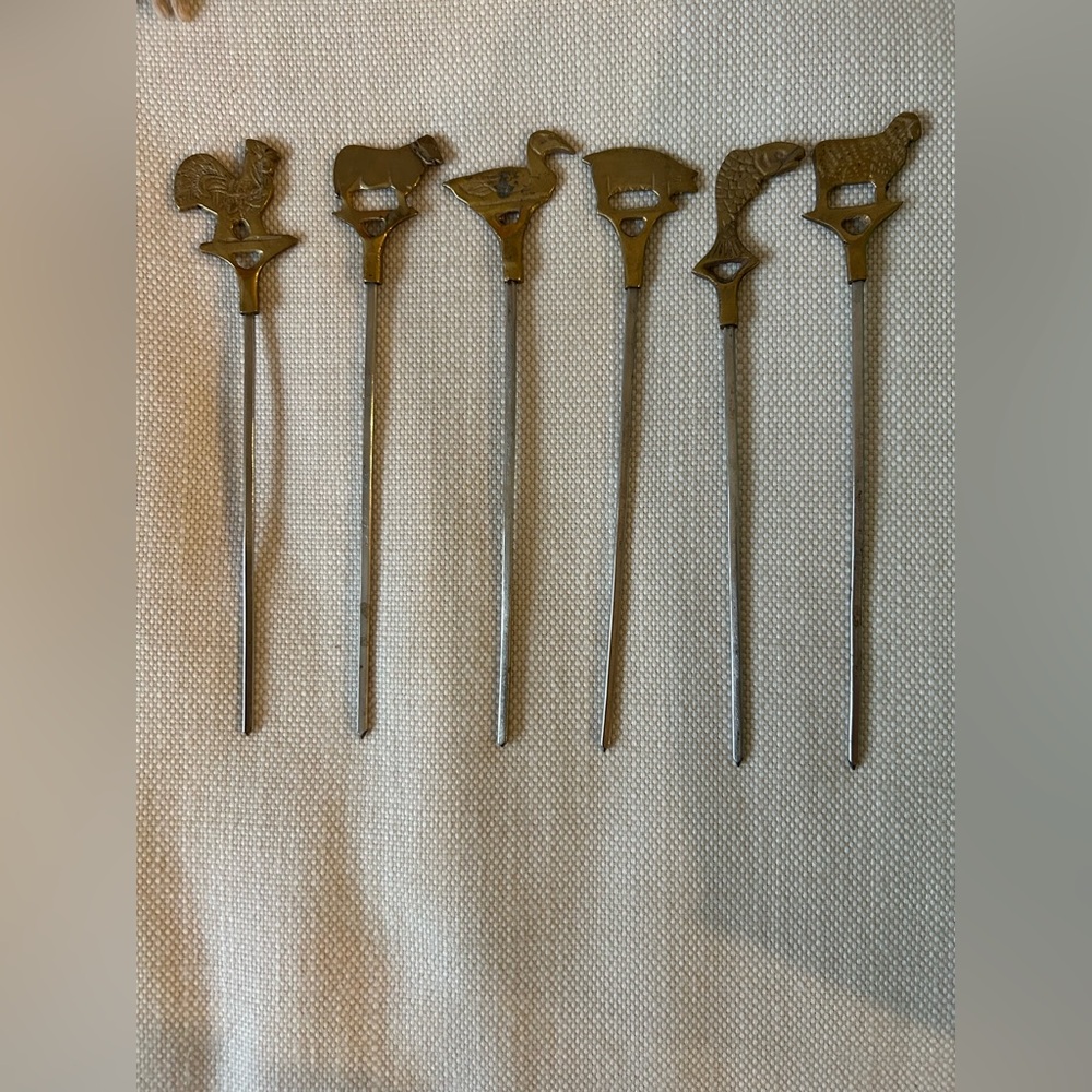 WILLIAMS SONOMA Vintage Brass Animal Skewers, Set 6 - Picture 3 of 8